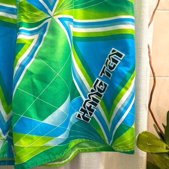 Men’s Blue Green and Yellow Hang Ten Board Shorts with Side Pocket Size 38 - Picture 3 of 7